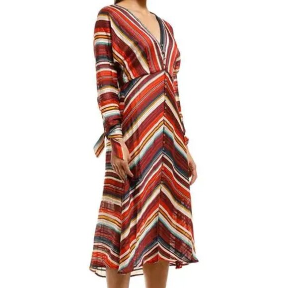 Elliatt Edie Metallic Striped Button Font Midi Dress - Picture 2 of 7